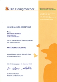 Honigmacher-Zertifikat